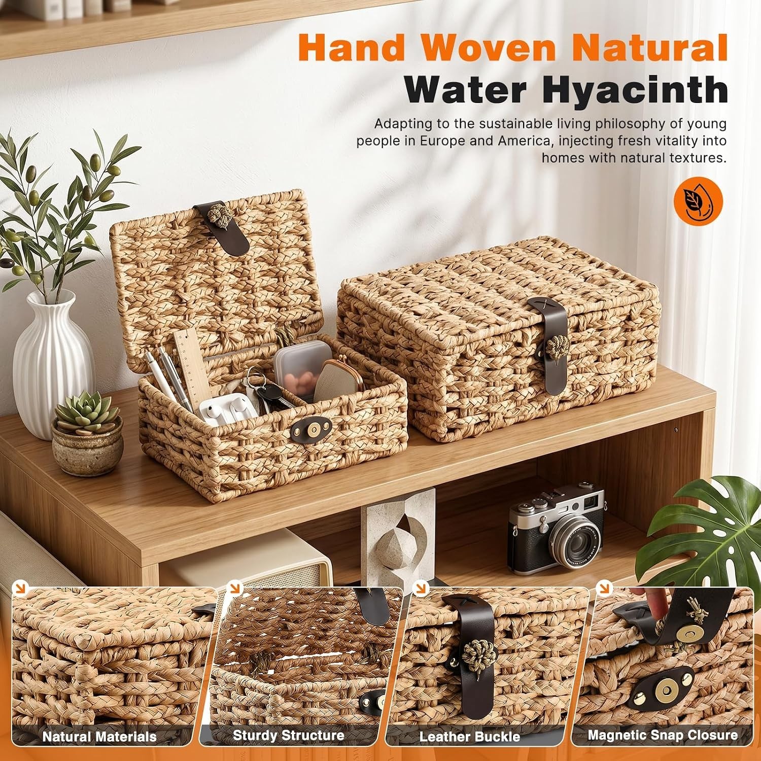 Versatile Handwoven Wicker Boxes with Magnetic Closures, Perfect for Home Decor