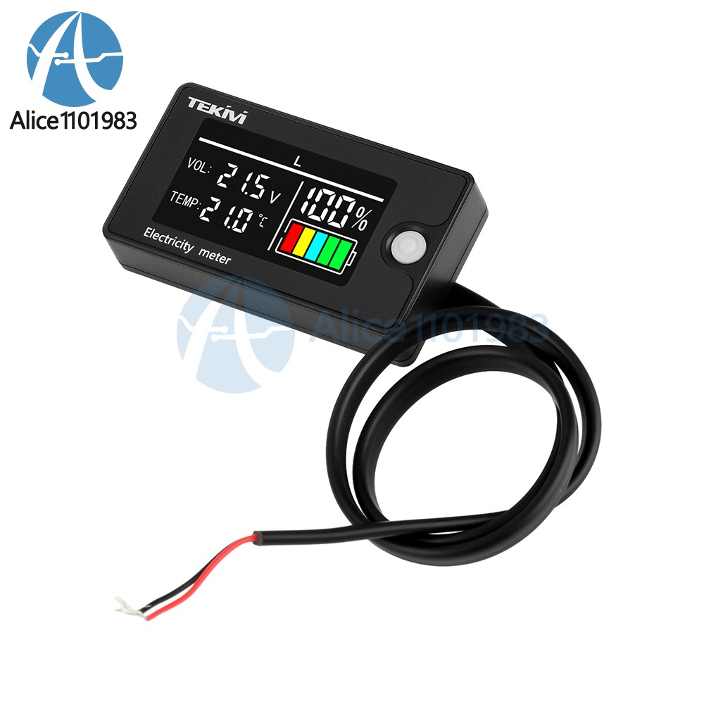 DC8-100V LCD Digital Battery Capacity Indicator Voltmeter w/ Temperature Display