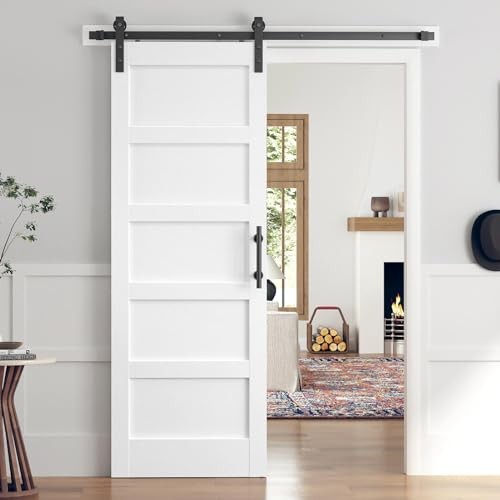 32x84 Inch Sliding Barn Door Slab with 5.5ft 32"x84" Door with Hardware White