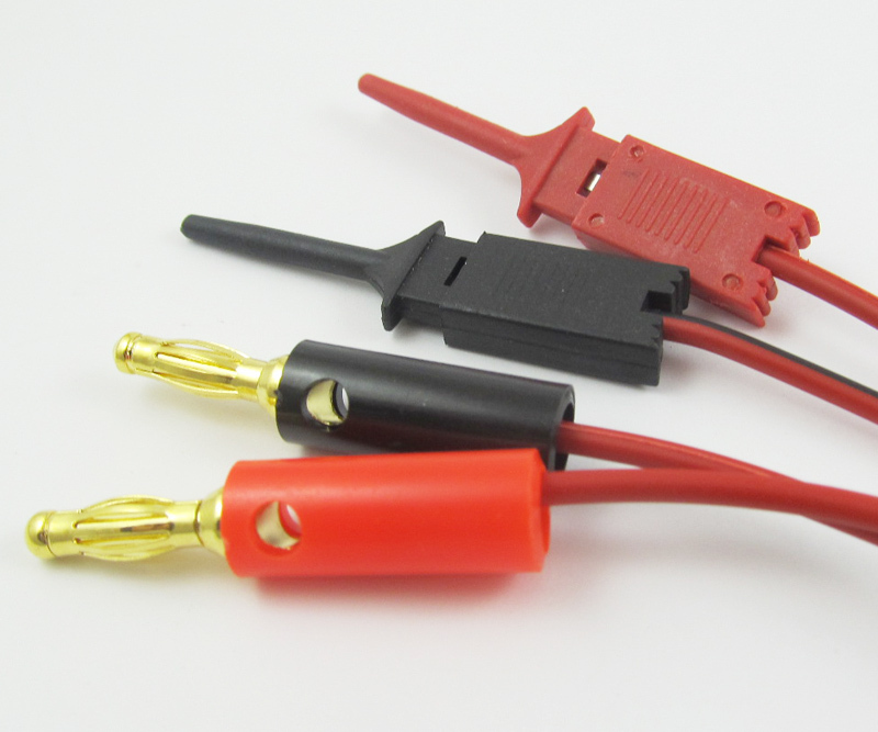 1 set Gold banana plug male to Small Test Hook Clip Cable Test Probes IC PCB 1M
