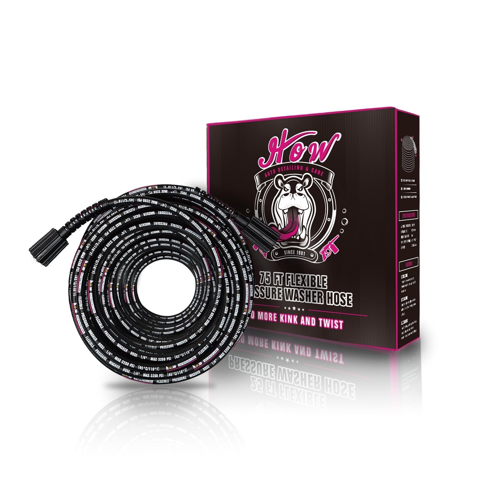 H.O.W DETAILING 1/4" x 75 ft Pressure Washer Hose, M22 Fittings Kink-Free Pow...