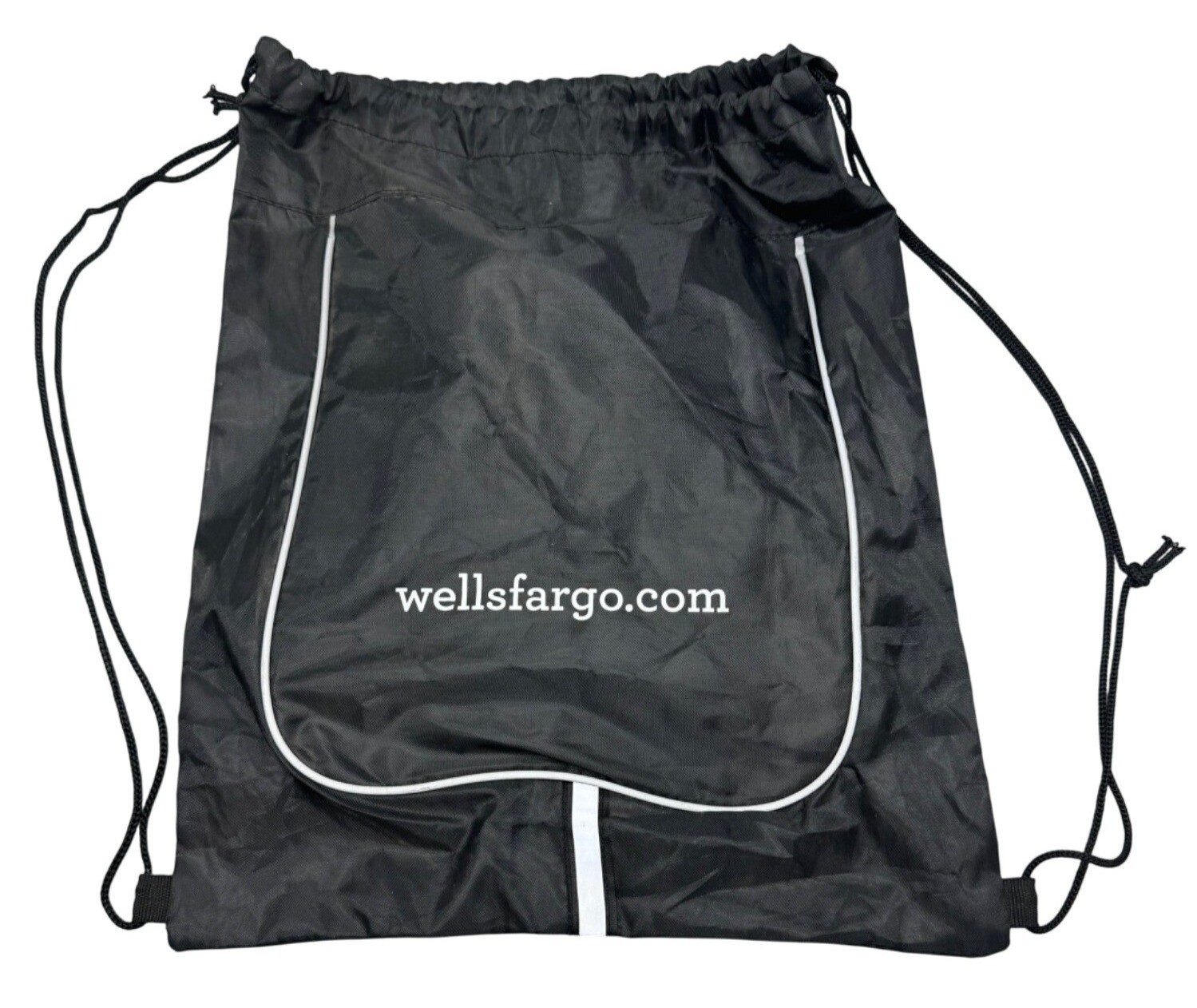 Wells Fargo Drawstring Backpack Black Nylon READ