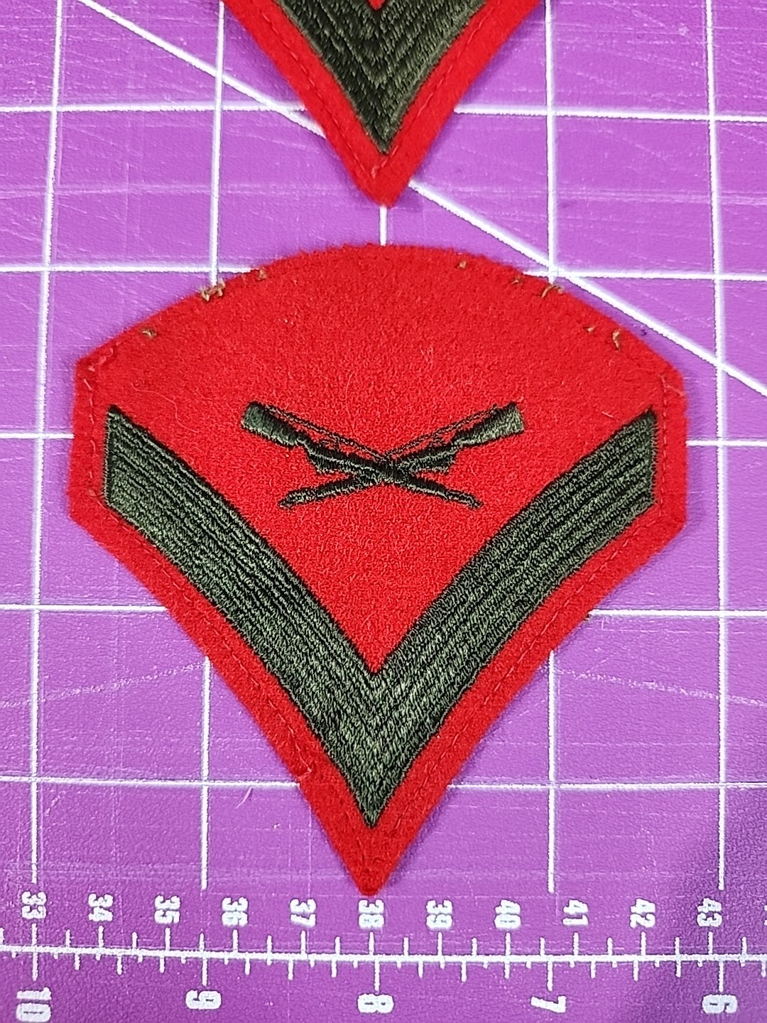 USMC Lance Corporal E-3 Green on Red Embroidered Chevrons