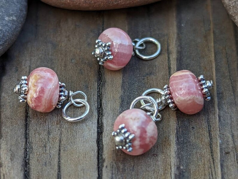 Rhodochrosite and Stering Silver Artisan Charms
