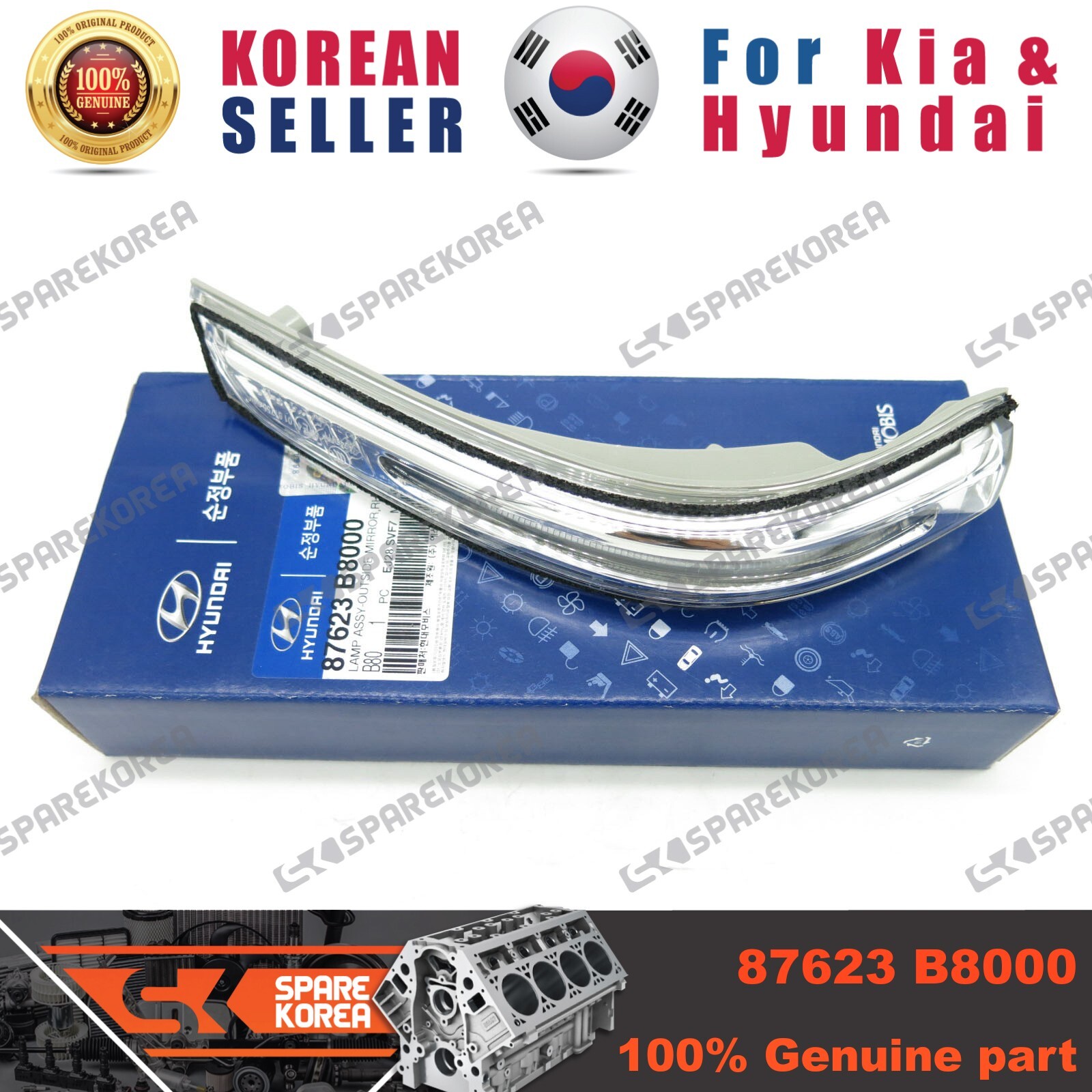 Genuine/OEM 87623B8000 LAMP ASSY-O/S MIRROR RH for Hyundai New Santa Fe