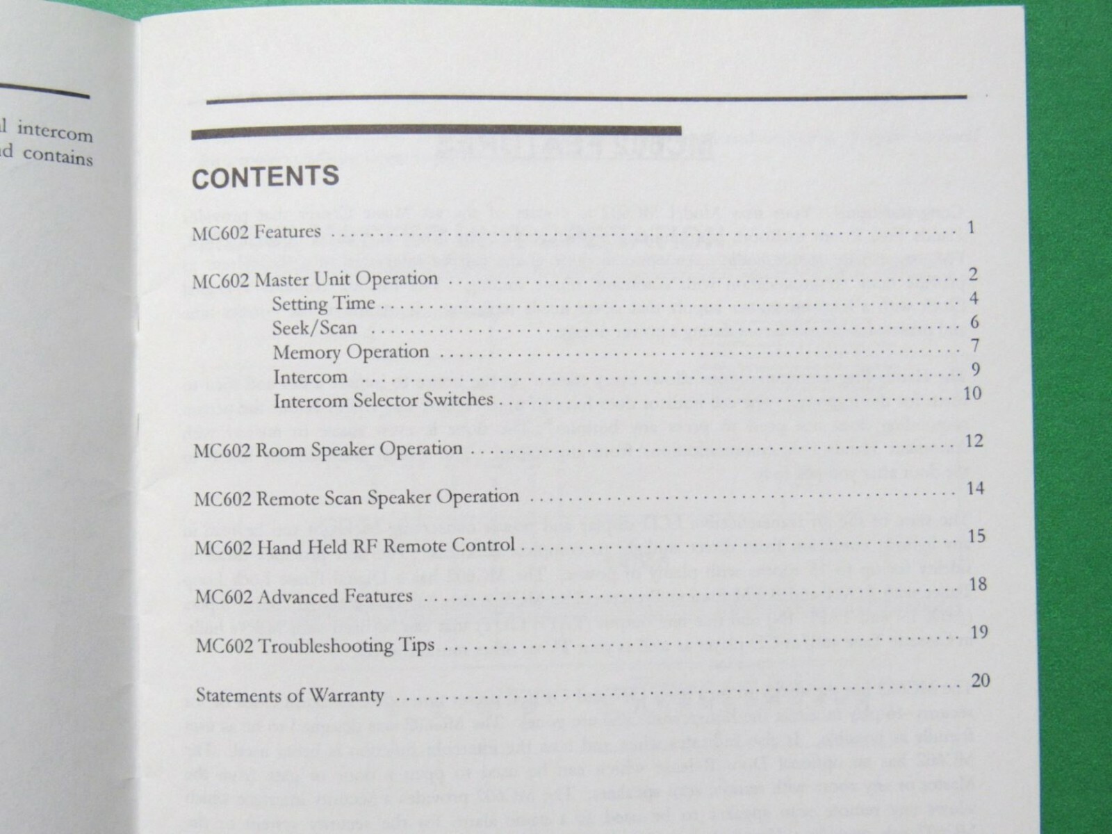 MC602 Owner's Guide - Operating Instructions - Manual M&S Home Intercom