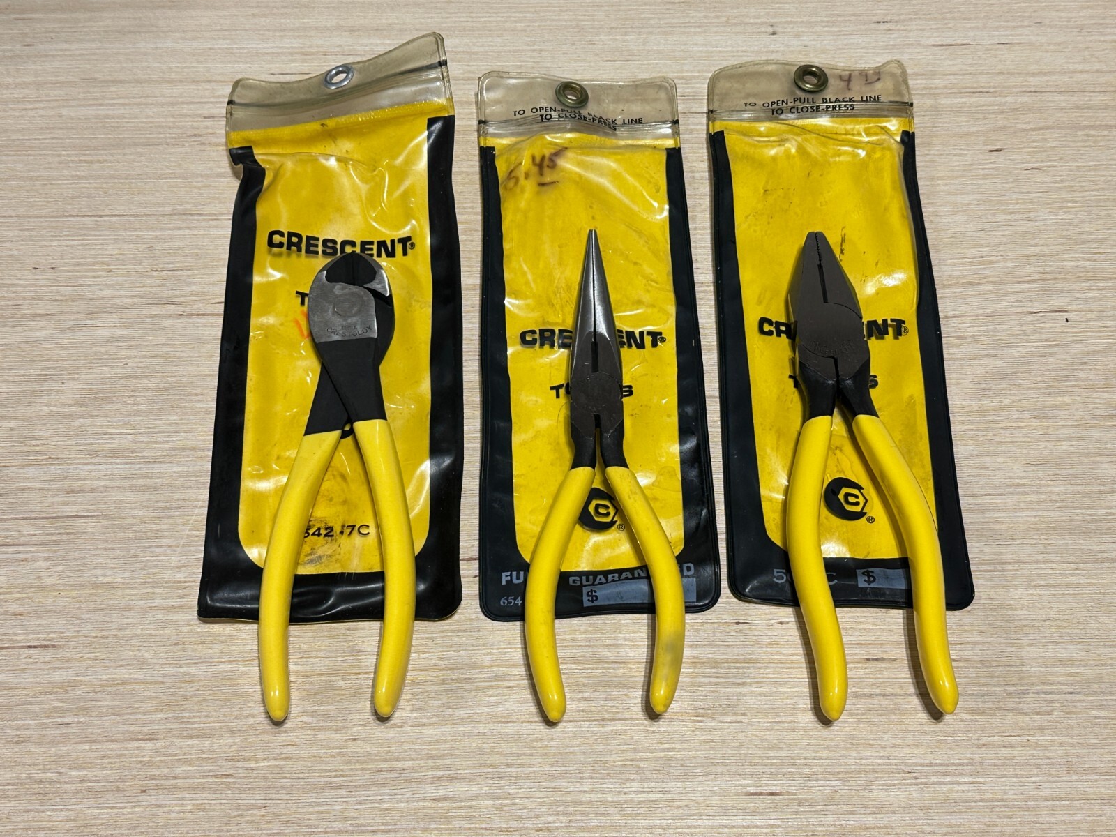 Crescent Tools USA 3pc Rare Yellow Grip Pliers Cutters Set, 542-7, 654-7, 50-7