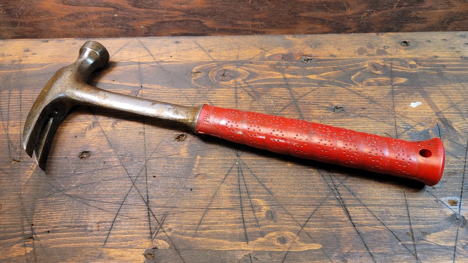 Vtg Plumb Hammer All Steel Rip Claw Full Weight is 29 oz. USA Made Red Handle