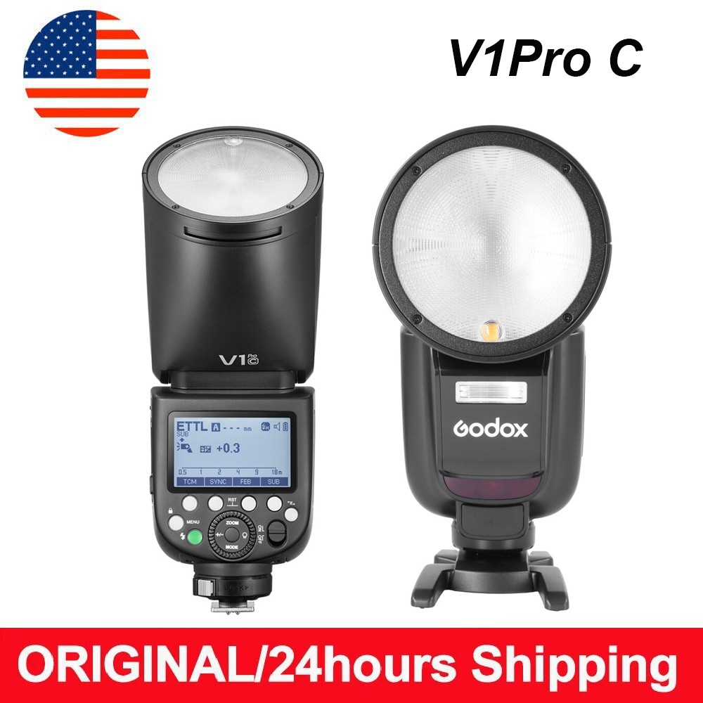US Godox V1 V1Pro C TTL HSS Li-ion Round Head Camera Flash Speedlite for Canon