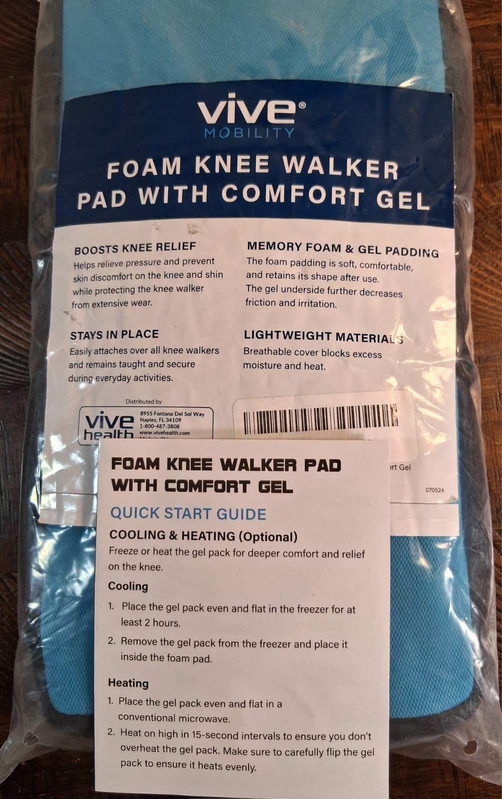 Vive Foam Knee Walker Pad with Gel Insert..Warm or Cool
