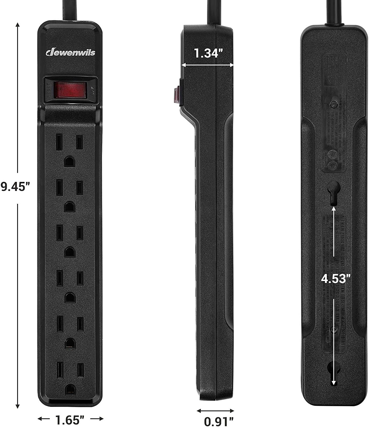DEWENWILS 2-Pack Surge Protector with 10FT,6-Outlet Strip,ow Profile Flat Plug,