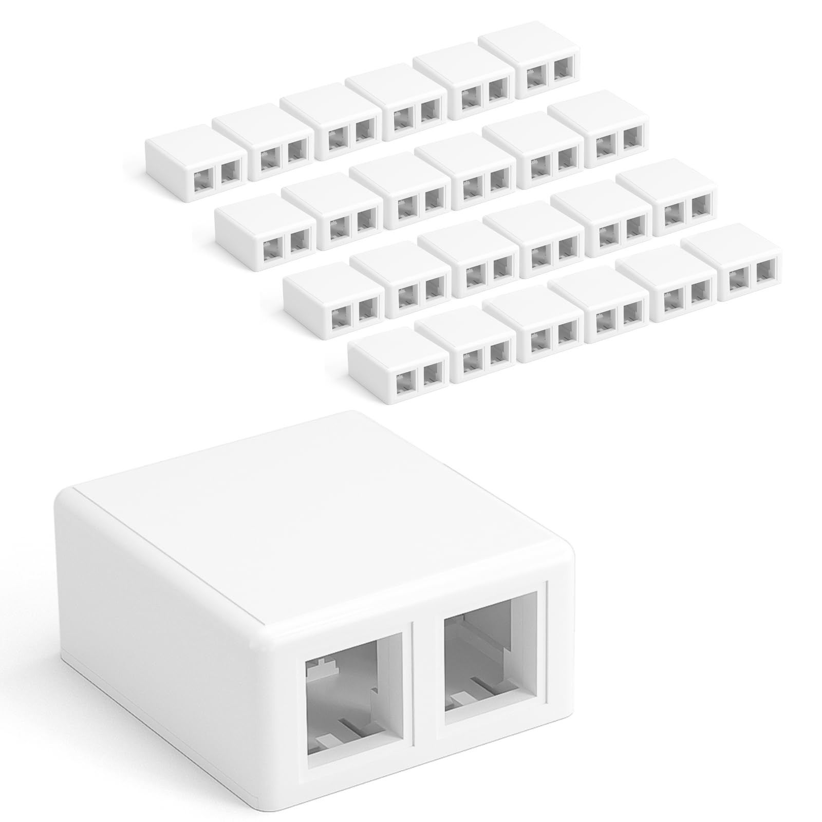 25 Pack 2Port Keystone Jack Surface Mount Box for UTP Cat6 Cat5e RJ45 White