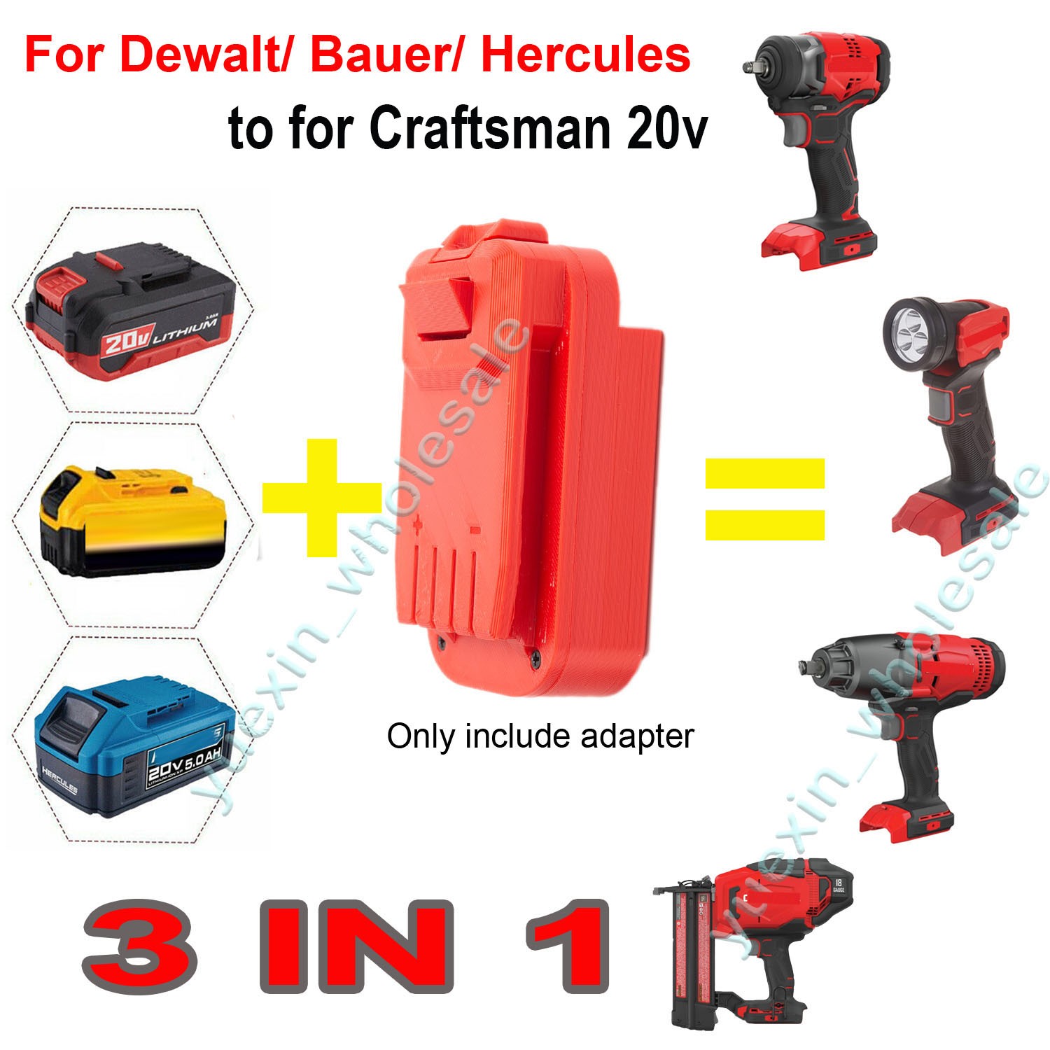 Adapter For Dewalt & Bauer & Hercules Li-Ion Battery to fits Craftsman 20V Tools