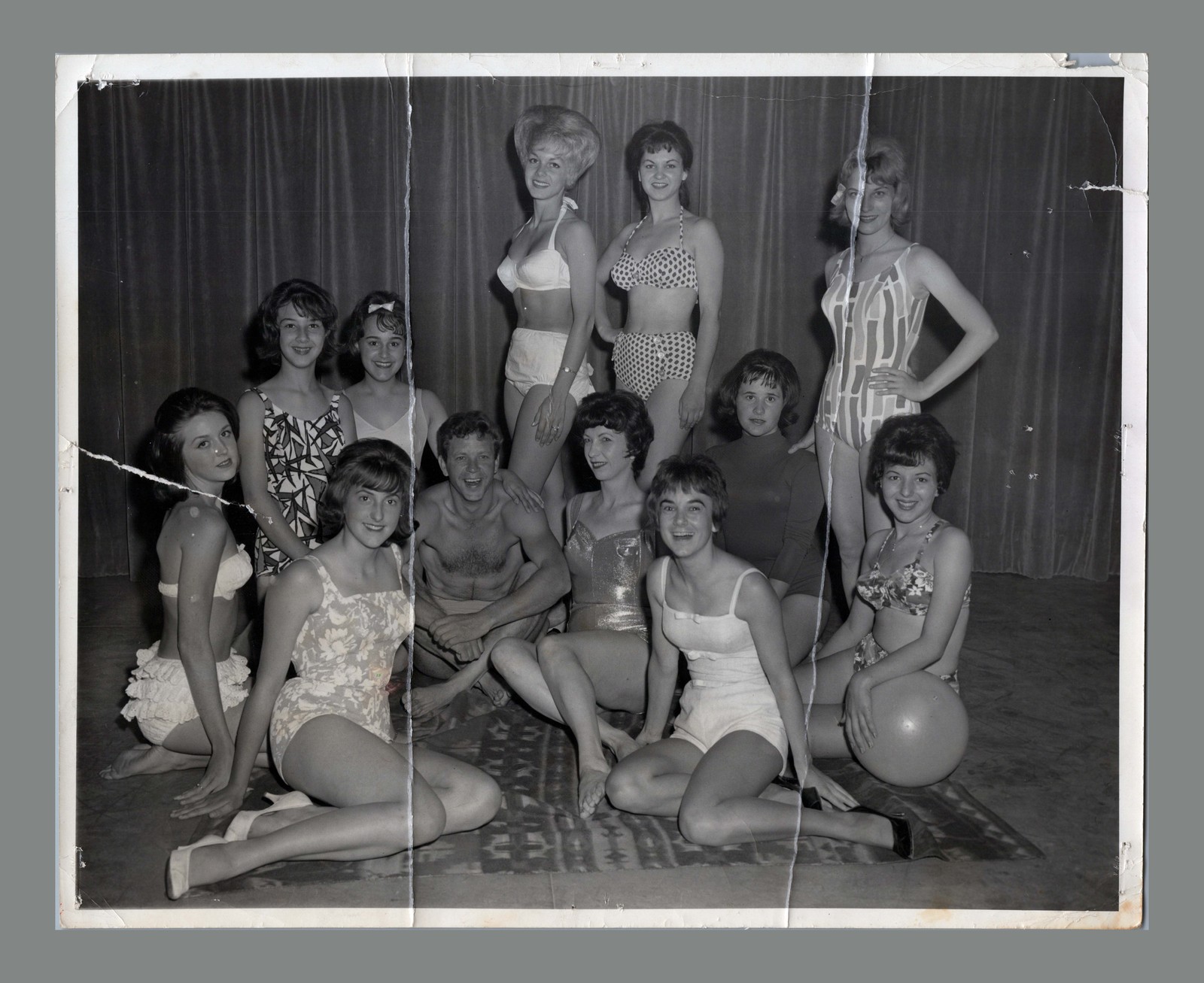 Swimsuit Models Group Photo On Stage With Smiling Poses