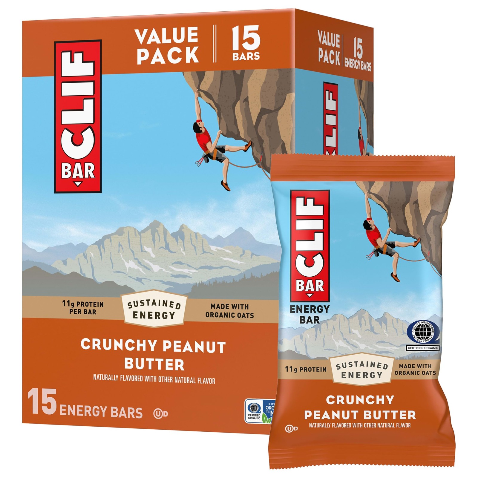 CLIF BAR - Energy Protein Bars - Crunchy 15 Count, Peanut Butter