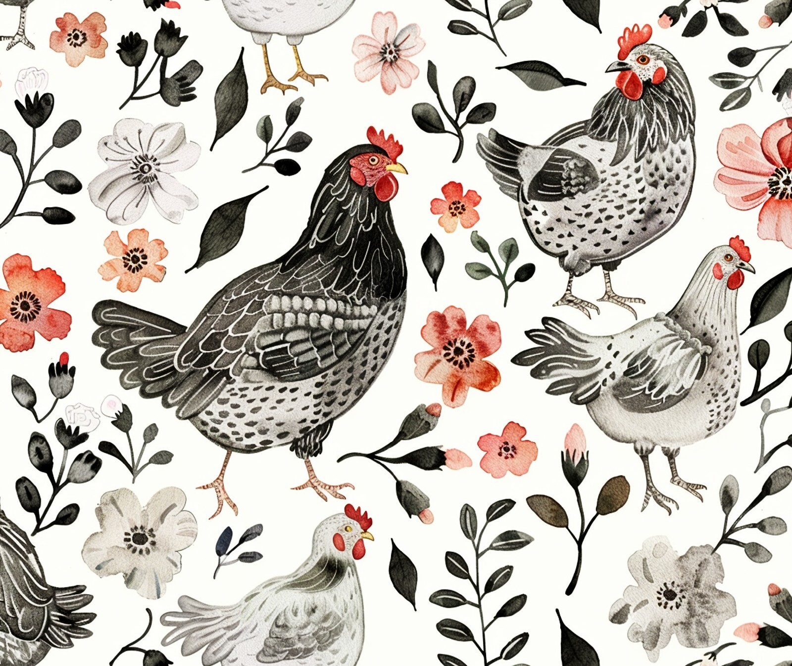 COUNTRY ROOSTER CHICKEN HEN FLORAL COMPUTER MOUSE PAD 9.25 X 7.75 INCES