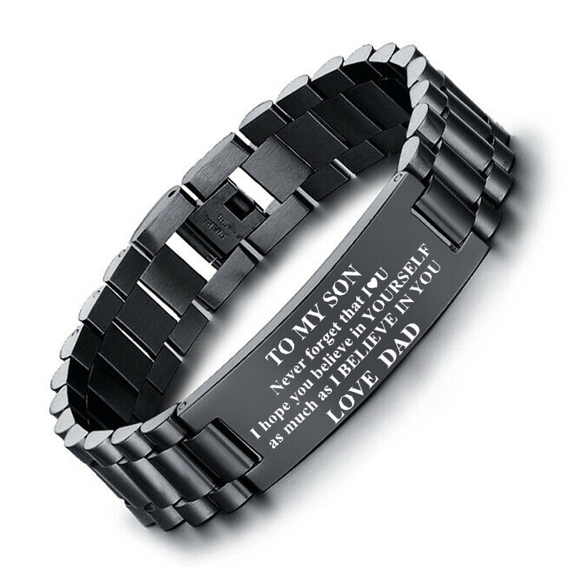 Free Engraving To My Son Men Bracelet Byzantine Chain Fathers Day Encourage Gift