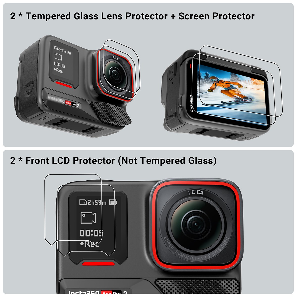 Camera Lens Screen LCD Display Protector Tempered Film Set for Insta360 Ace Pro2