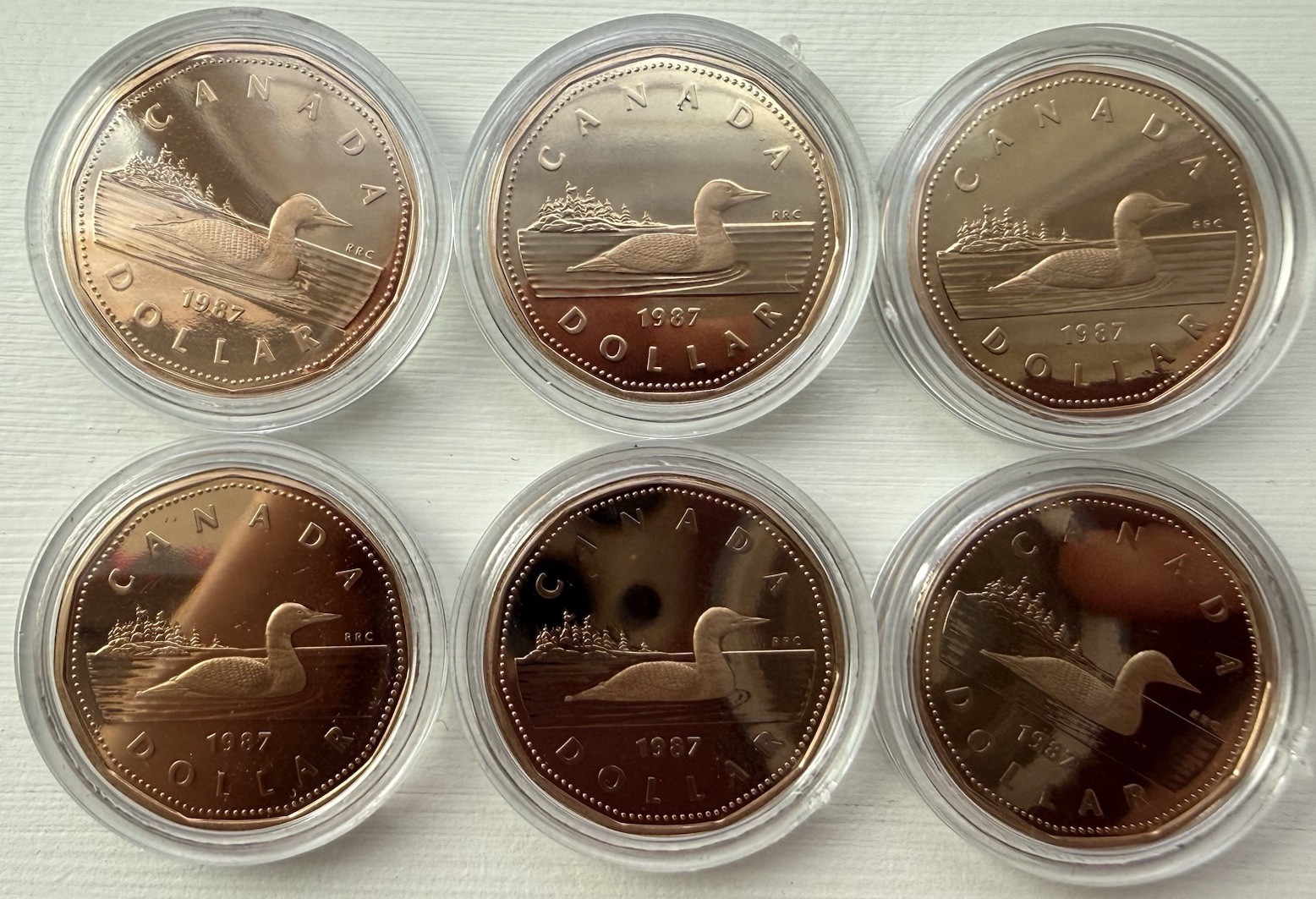 Lot of 6- 1987 Canada First Loonie One Dollar Coin UNC $1 Loon- In Holders