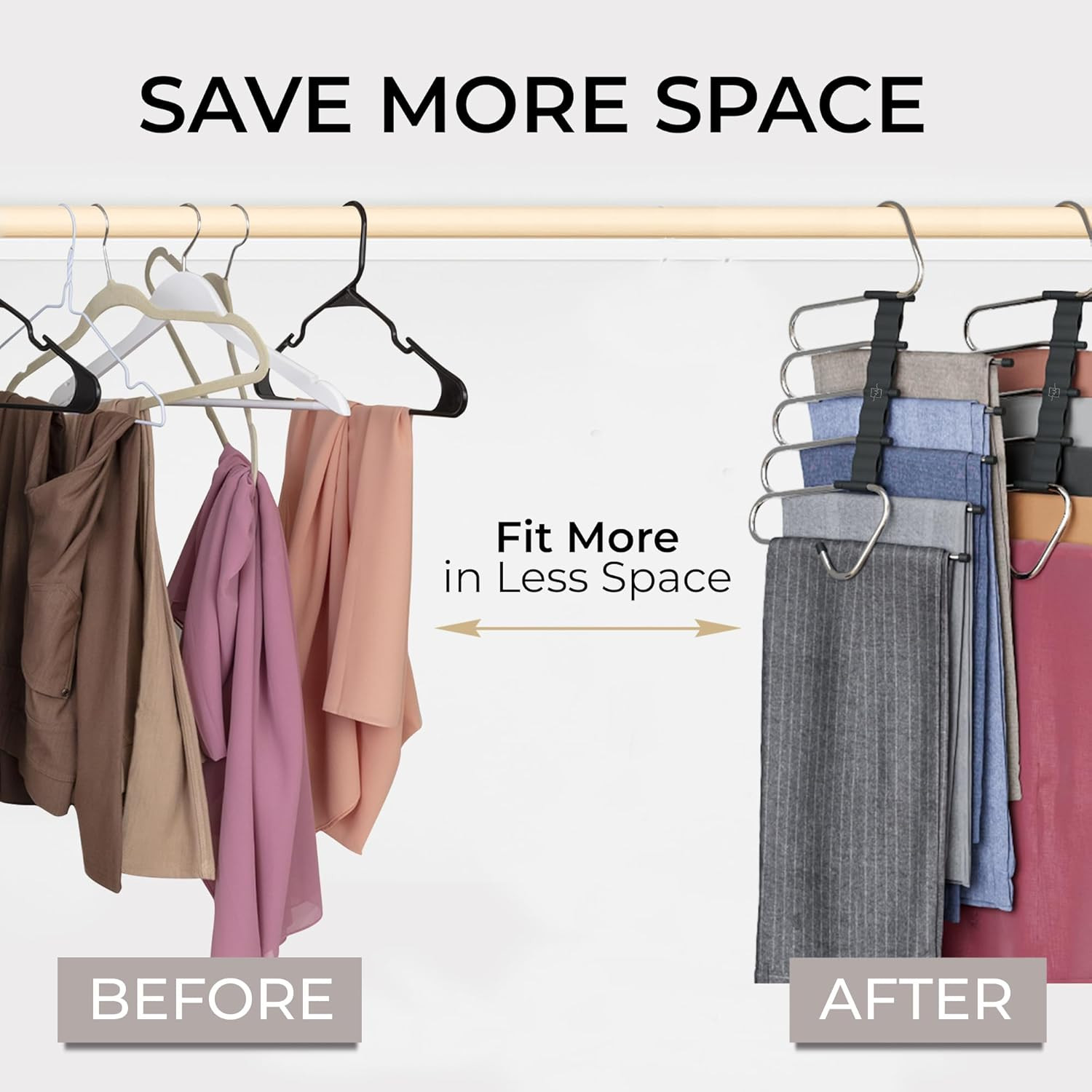 Pants Hangers Space Saving - 2 Pack - Non-Slip Multi-Layer Space Saving Hangers
