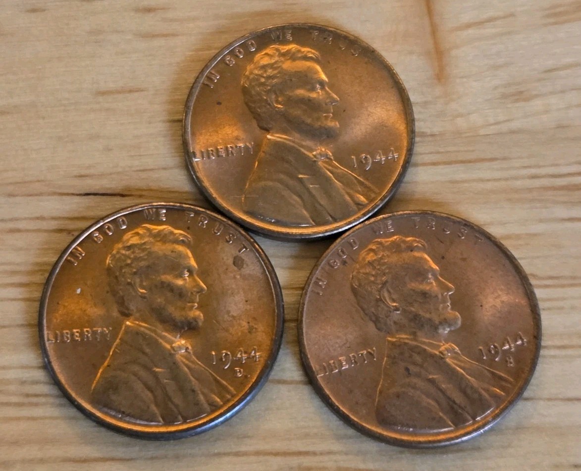 1944-P 1944-D 1944-S LINCOLN WHEAT PENNY CENT LOT - CHOICE/GEM BU RED UNC