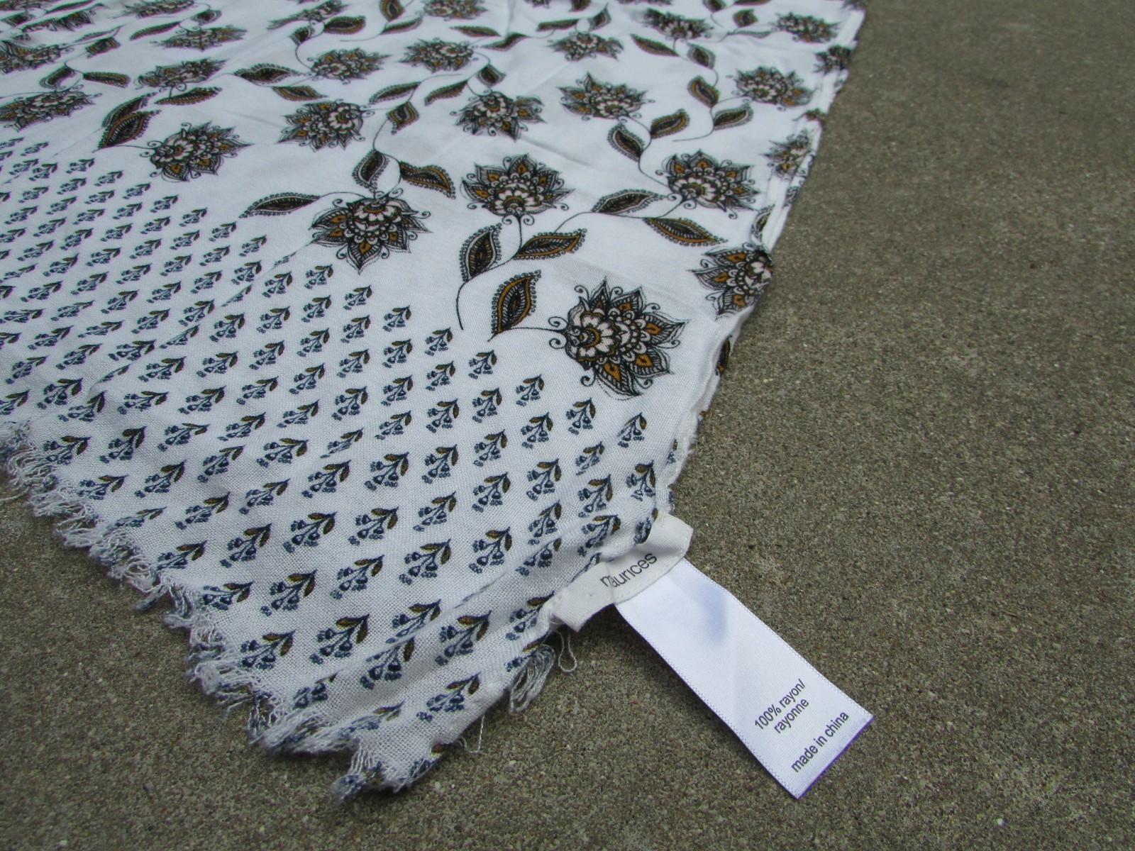 Maurices 100% Rayon White Black Yellow Floral Rectangle Pashmina Scarf 25" x 68"