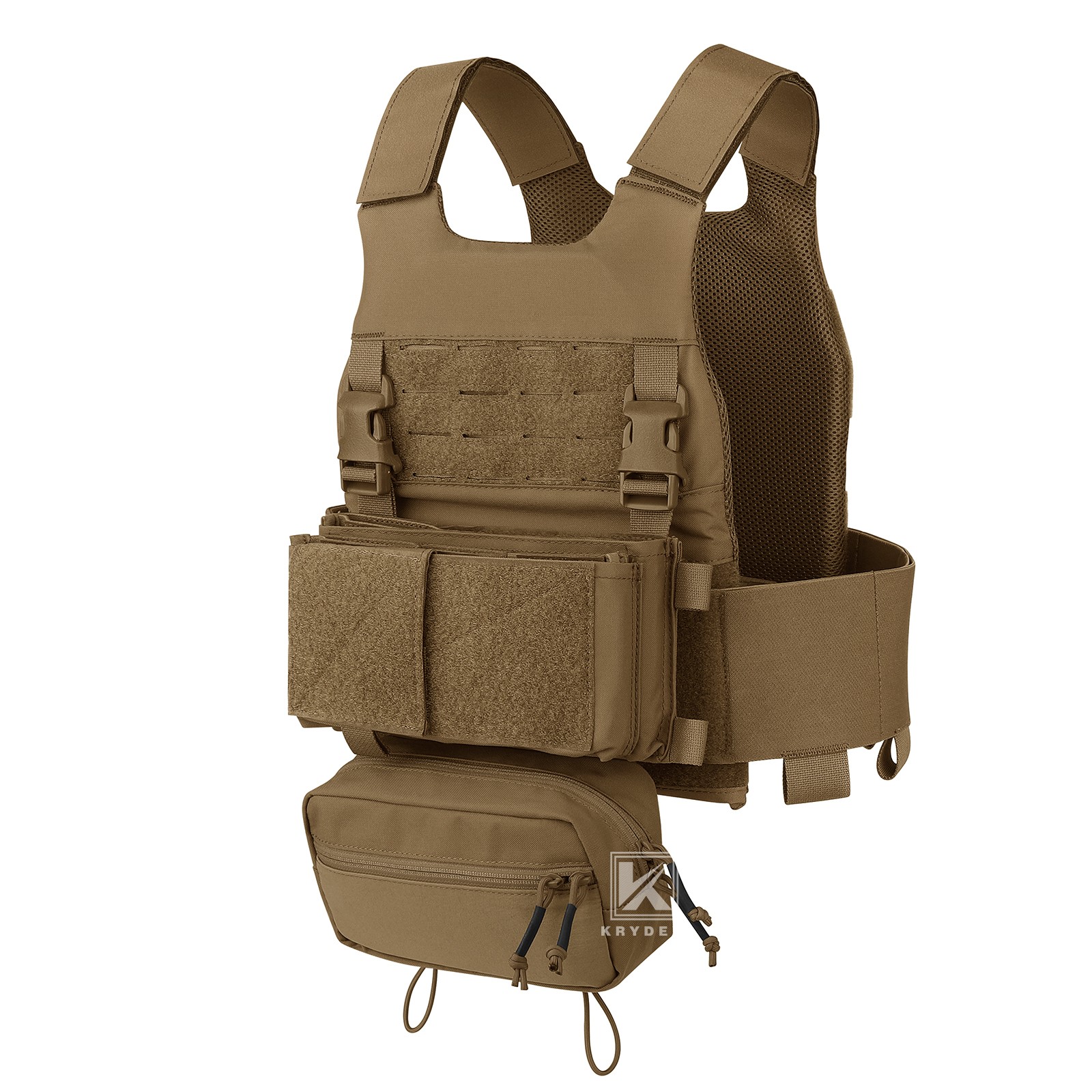 KRYDEX Low Vis Slick Armor Carrier & Micro Fight Placard & Drop Pouch Coyote