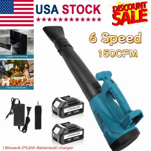✅6 Speed Blower For Makita 18V Cordless Leaf Blower w/2*5.5Ah Battery & charger