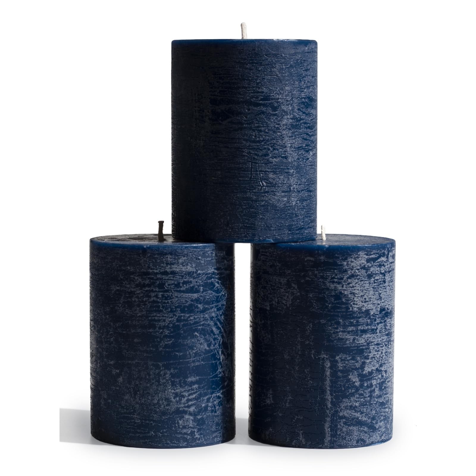 CANDWAX 3x4" Dark Blue Pillar Candles Set of 3 - Unscented Dripless Rustic