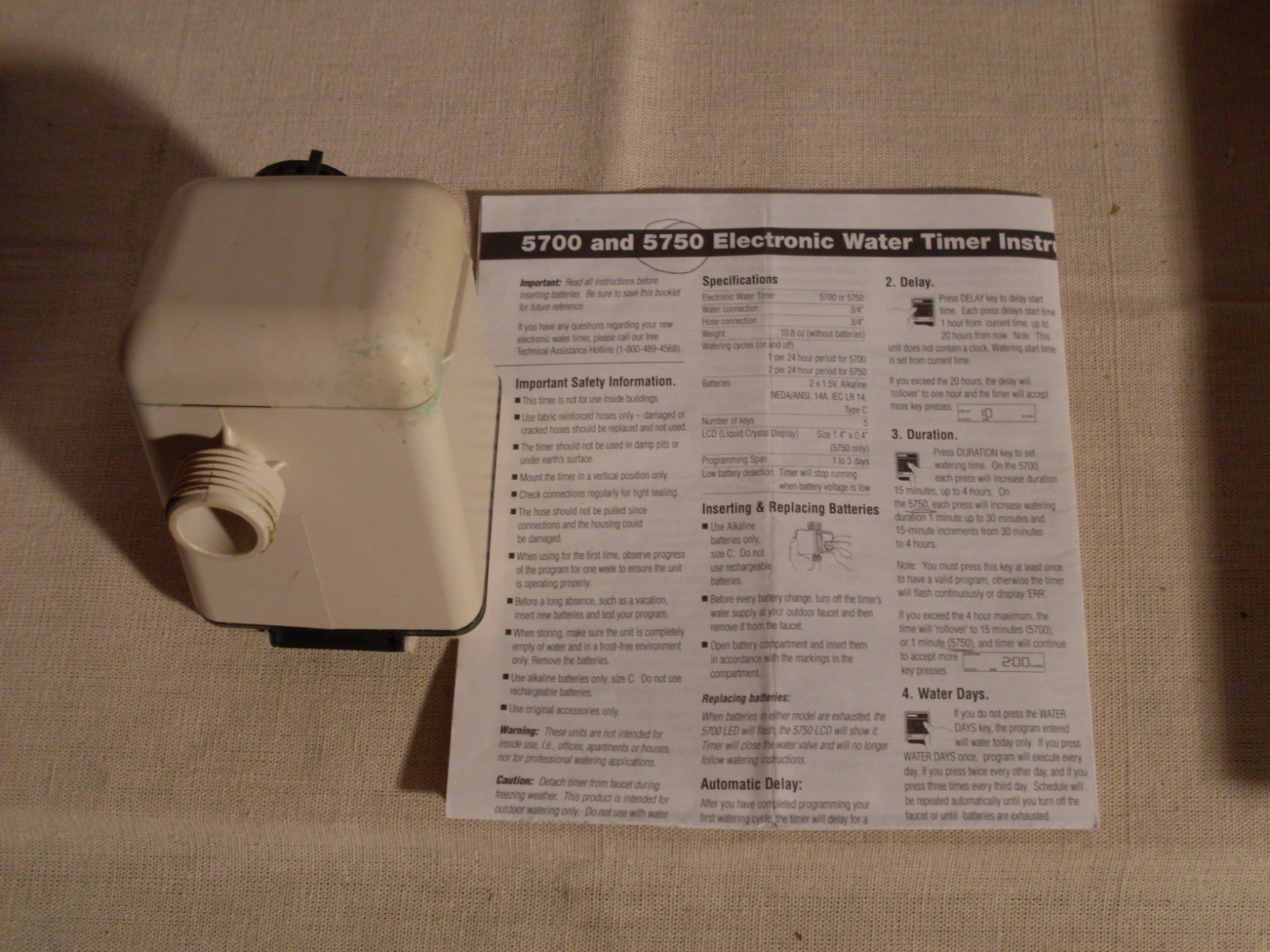 Lawn Watering Timer. Programmable 1-4 hrs duration, battery powered. #5750
