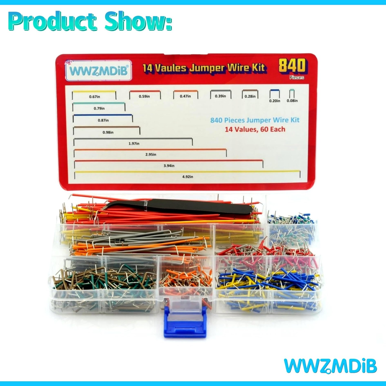 840 PCS Breadboard Jumper Wires Kit 14 Values 2125mm Electronic Cable Wire