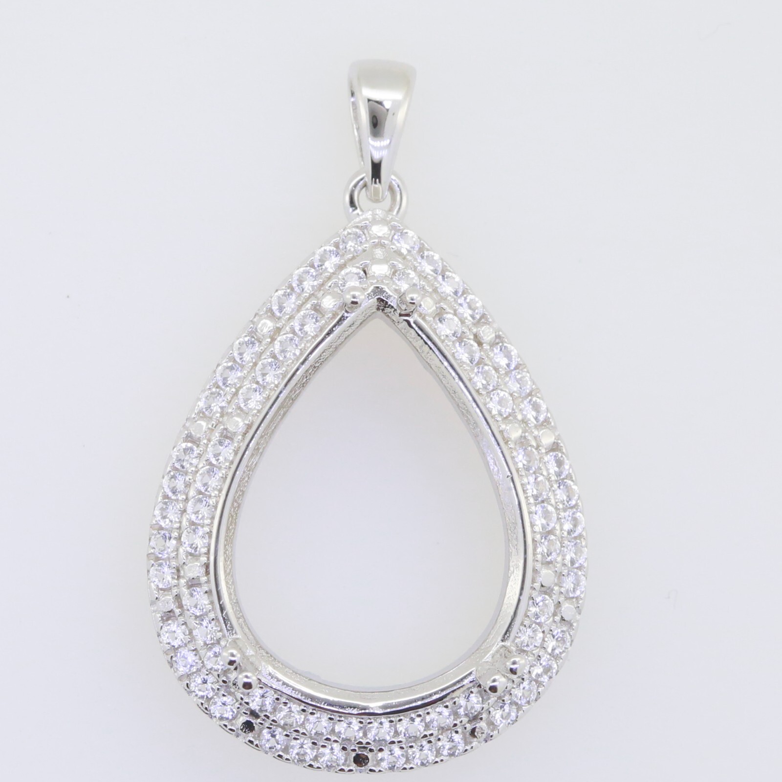 Sterling Silver Semi Mount Pendant Setting Pear PE 15x10mm Cabochon
