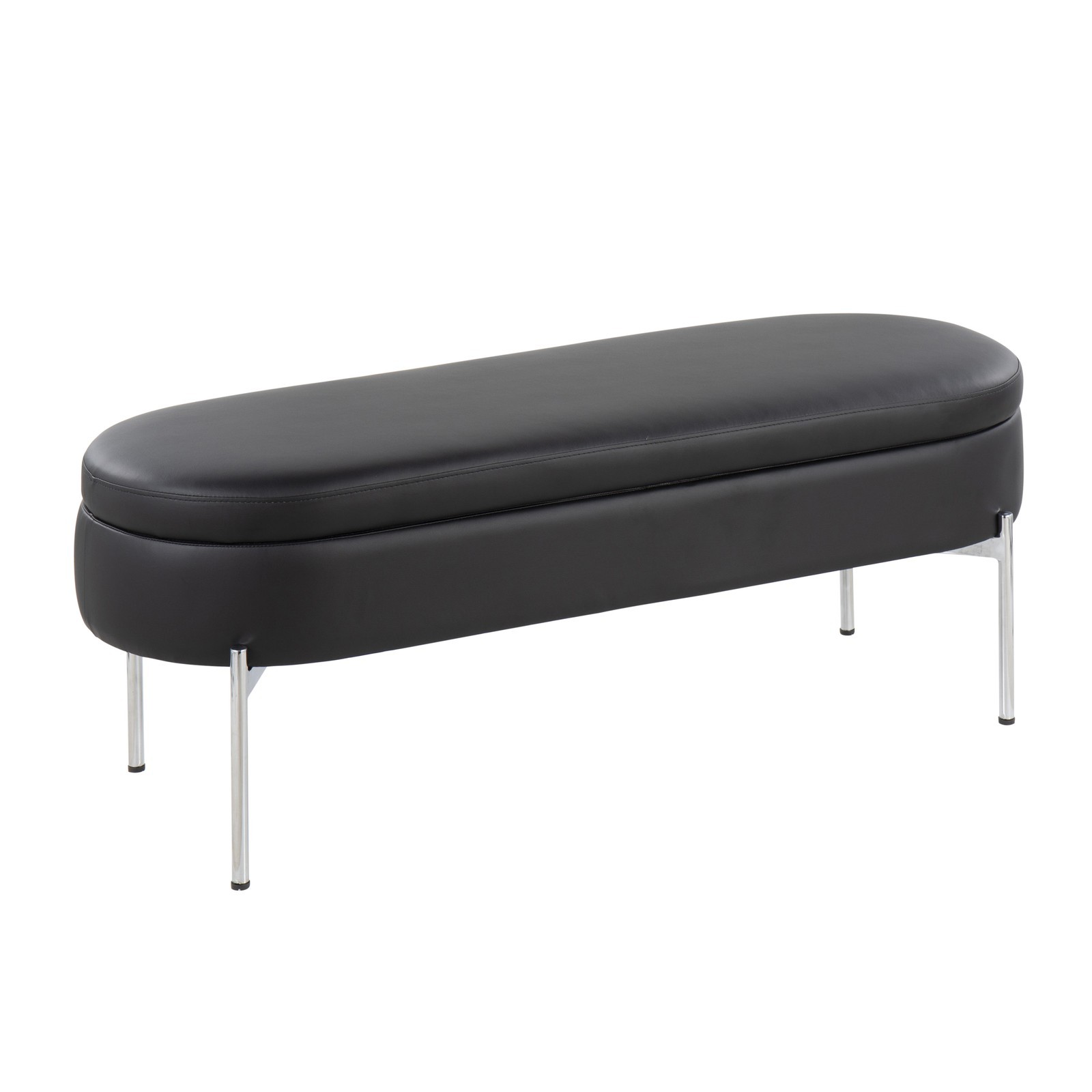 48" Black Faux Leather Storage Bench Chrome Metal Base Flip Top Lid 500LB