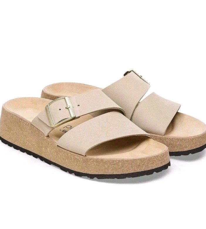 Birkenstock Papillio Almina Sandcastle Tan Platform Clog Sandals 40 Women's 9