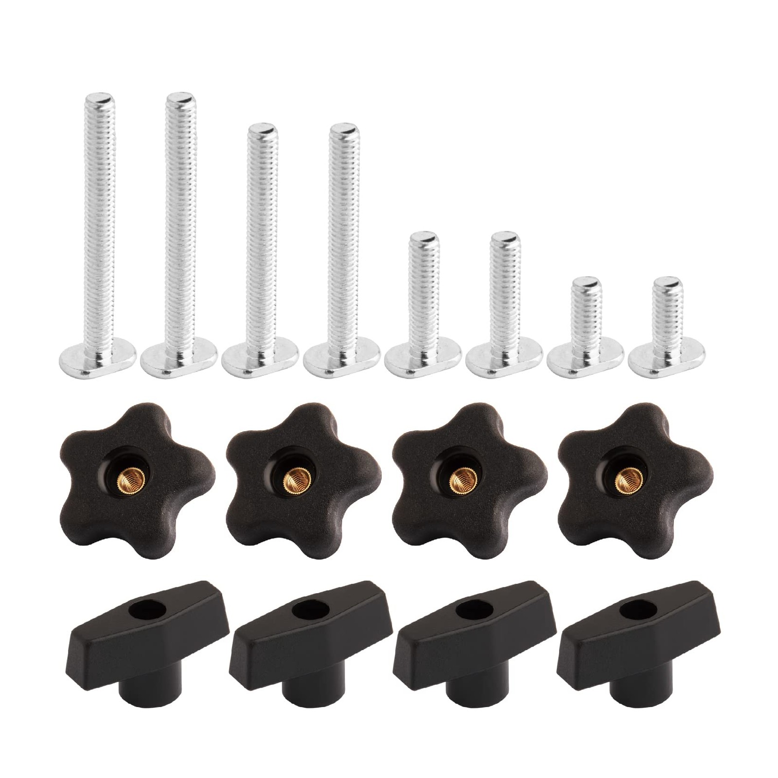 POWERTEC 71121V T Track Knob Kit w/Threaded Knobs and 5/16”-18 T Track Bolts, 16