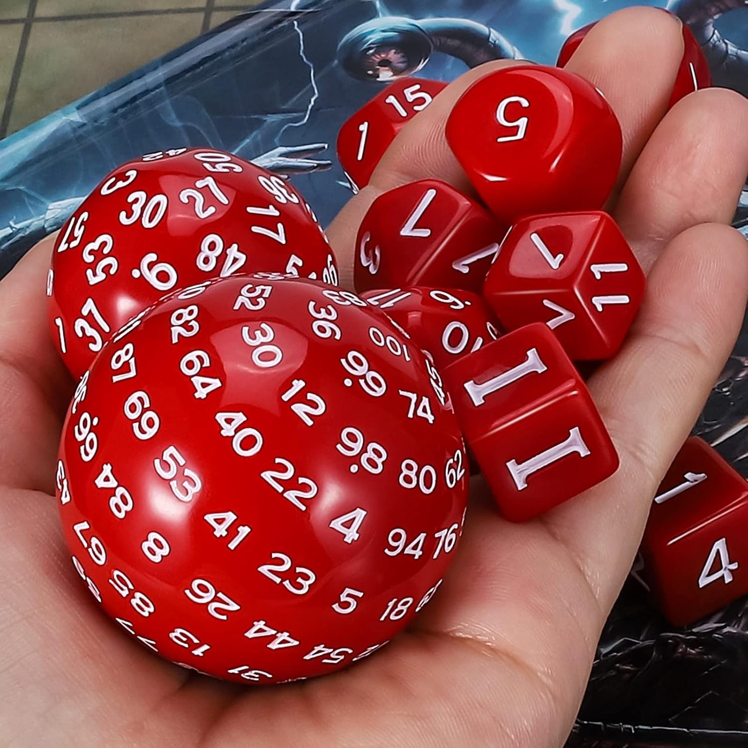 DND Polyhedral Dice Set Red White (15pcs) D4-D100 Game Dice with Dice Bag