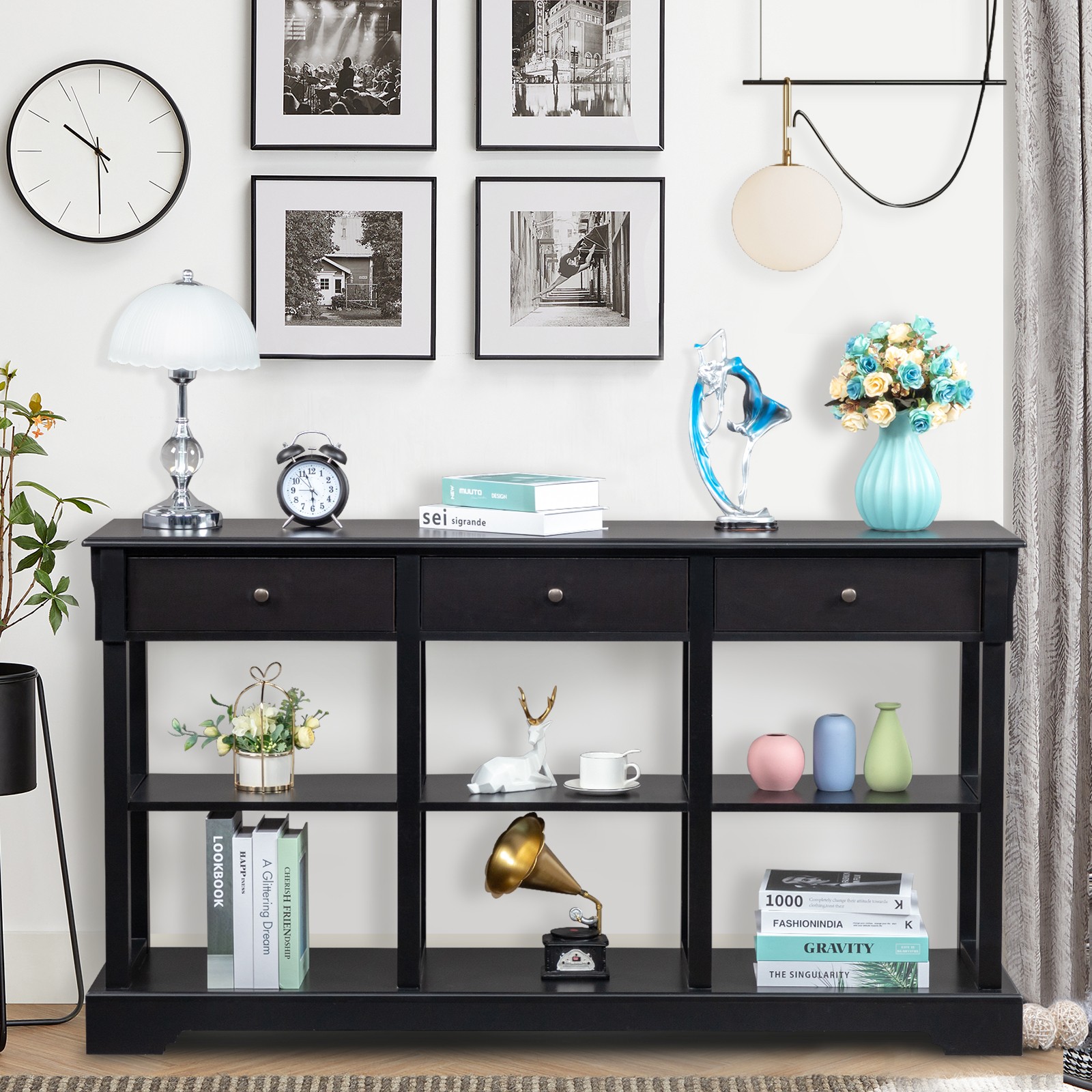 Console Sofa Table with Ample Storage, Retro Kitchen Buffet Cabinet Sideboard