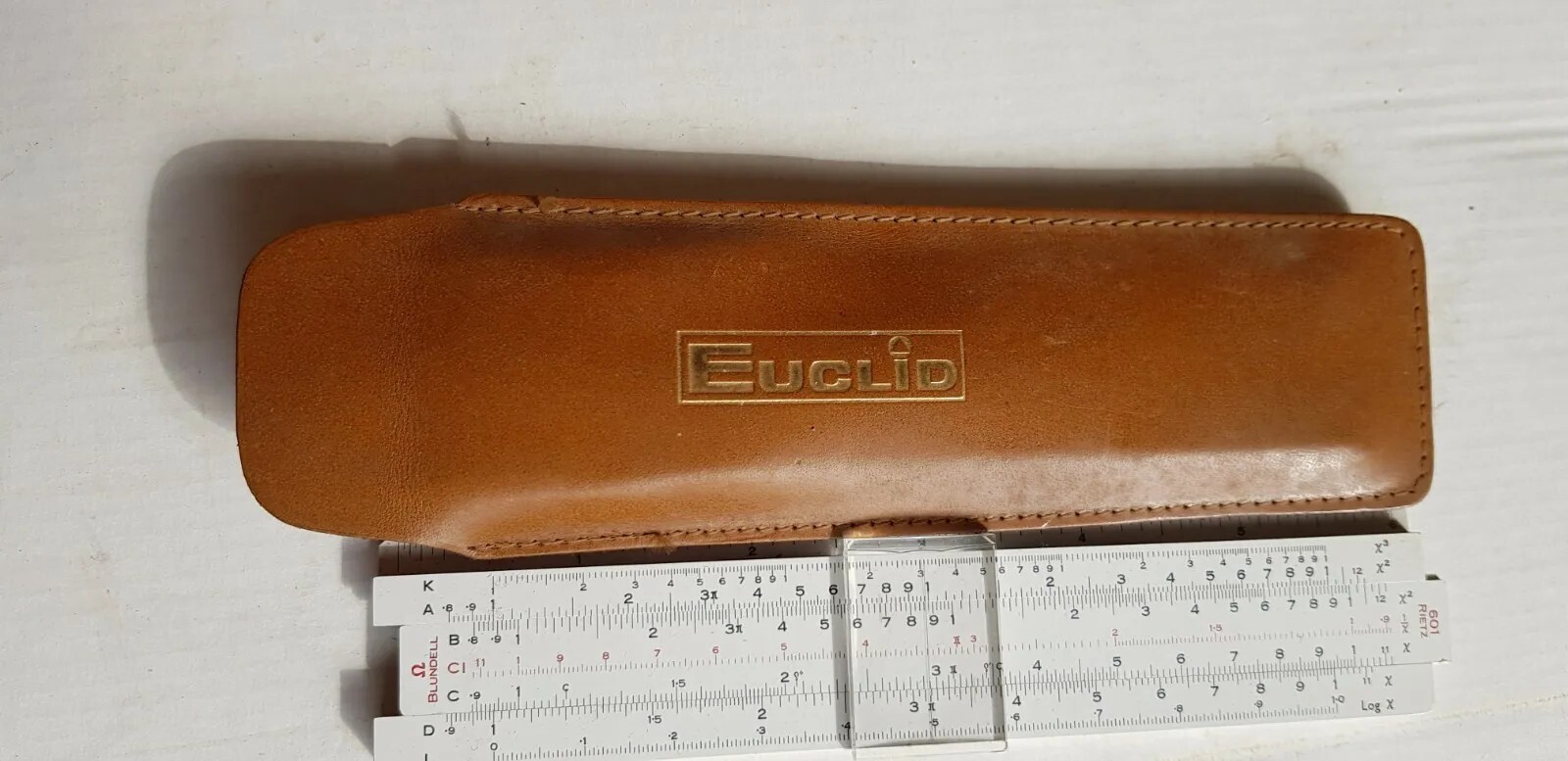 vintage 60s EUCLID  earthmoving equipt advertising 6"  sliderule in brown  case