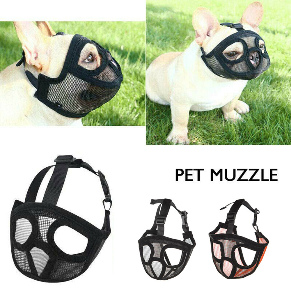 Pet Dog Muzzle Anti Barking Biting Mesh Mask Short Faced Breed French Bulldog US