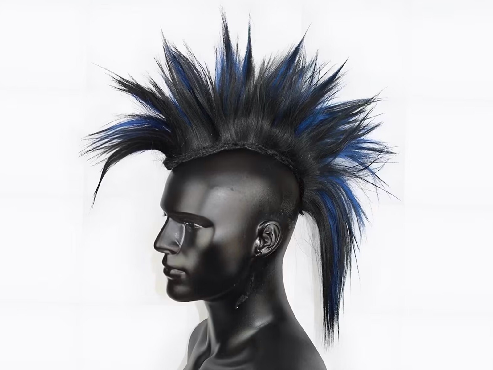 Black Blue Mohawk Headpiece Wig Human Hair, Fake Mohican Hair Topper Men Women