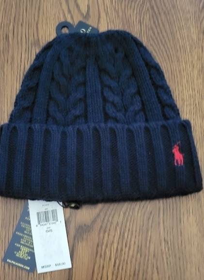 Polo Ralph Lauren Men’s Navy #443 Beanie Cable Knit w/ Signature Polo Player