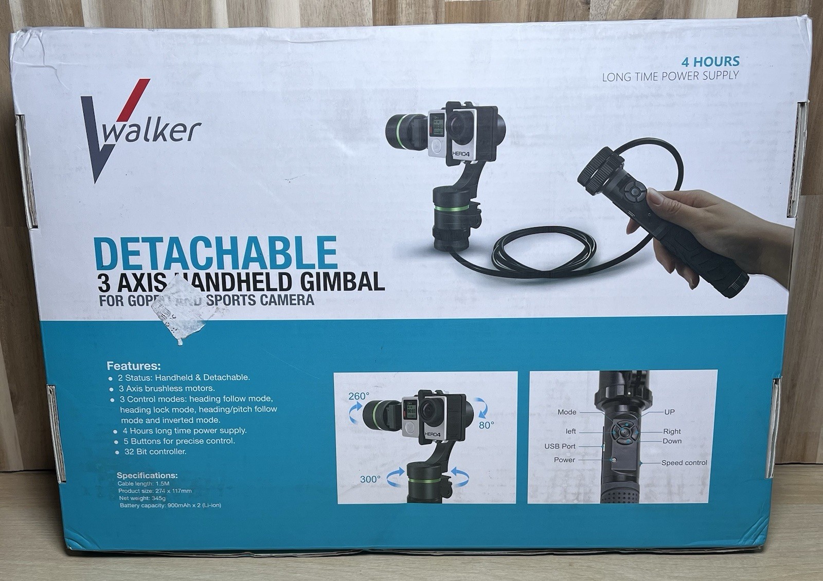 Vwalker Detachable 3 Axis Handheld Gimbal Stabilizer for Go Pro
