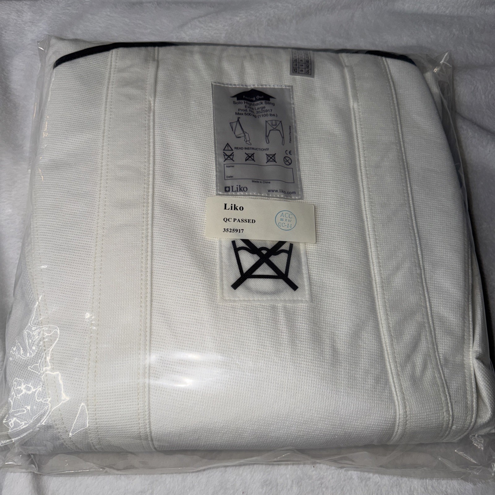 SINGLE Liko 3525917 Solo HIGHBACK SLING XL Disposable NEW IN BAG HILL-ROM