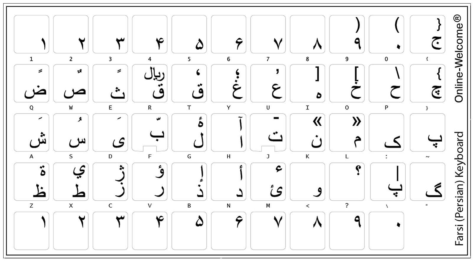 FARSI-PERSIAN  KEYBOARD STICKER TRANSPARENT BLACK LETTERS NEW ONLINE-WELCOME