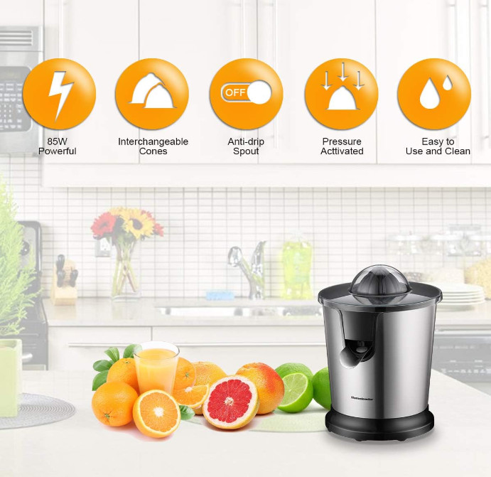 Electric Citrus Juicer, Lemon Squeezer, Orange Squeezer with Two Cones, Black