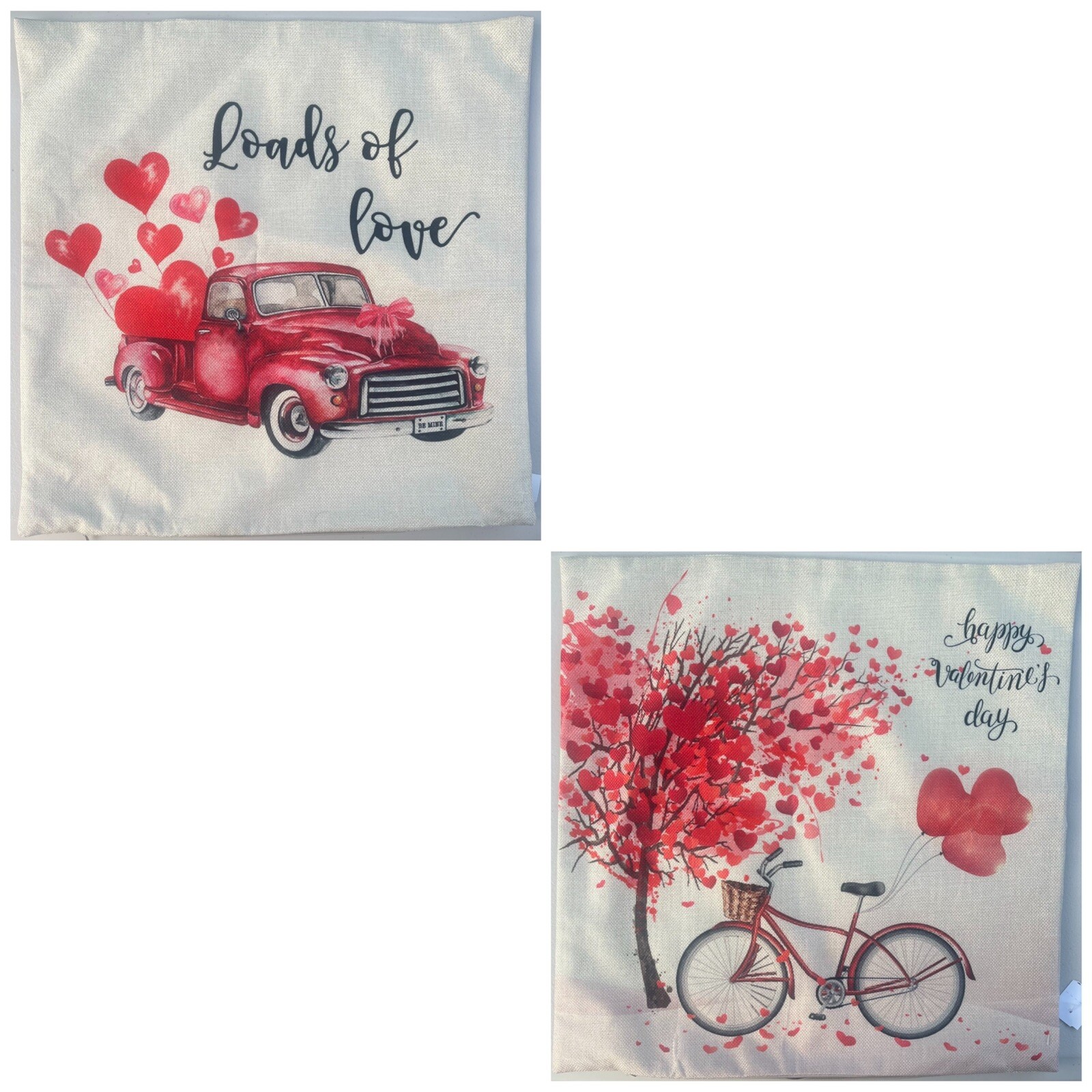 Set of 2 Throw Pillow Covers Love Hearts 17 X 17" NWT Valentine's Day Bike Truck