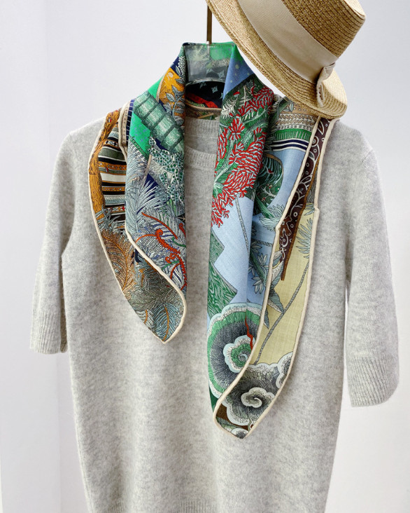 75% Cashmere 25% silk Scarf Green grass Print Double Face Print Shawl 27'' Wrap