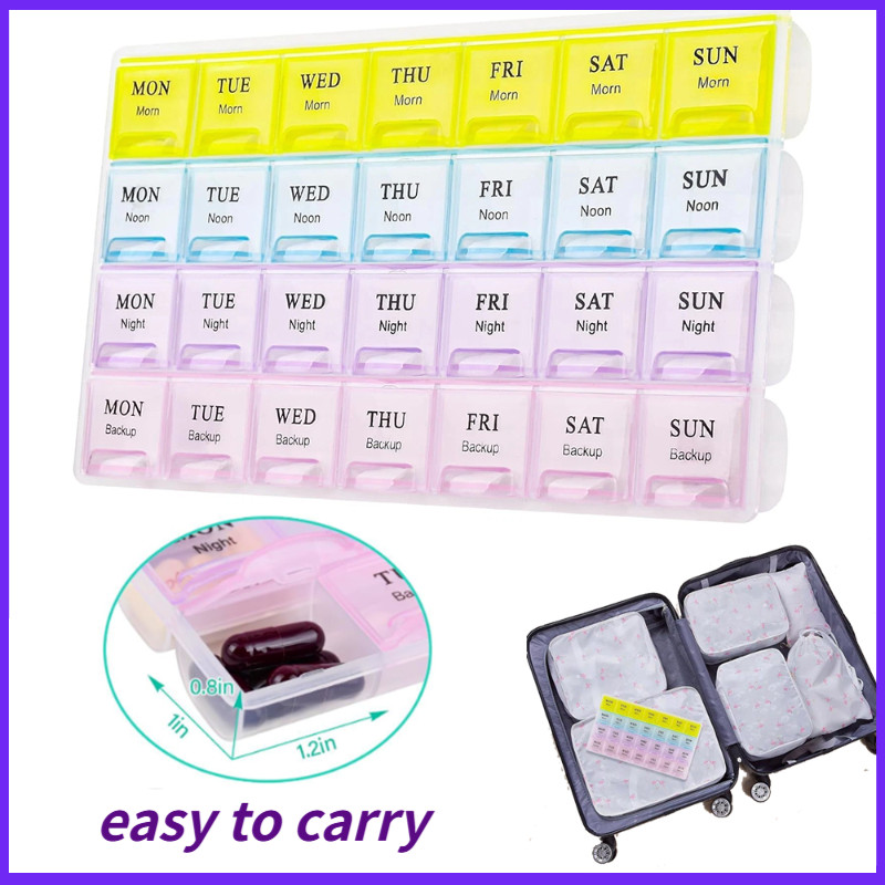 Stylish Pill Box 7 Day AMPM 4*7 Compartment Container for Medicine Case Fish Oil