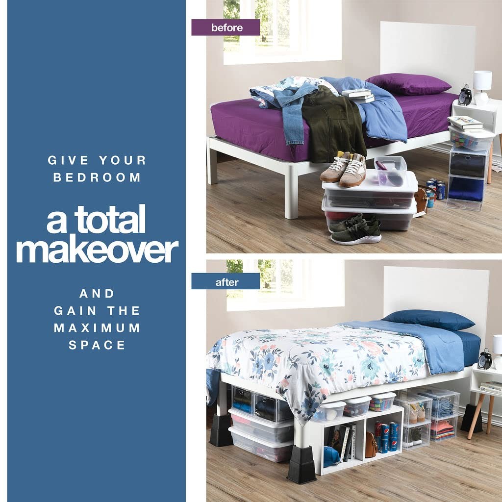 Adjustable Bed Risers - Elevation in 3, 5 or 8 Inch - Heavy Duty Stackable Fu...