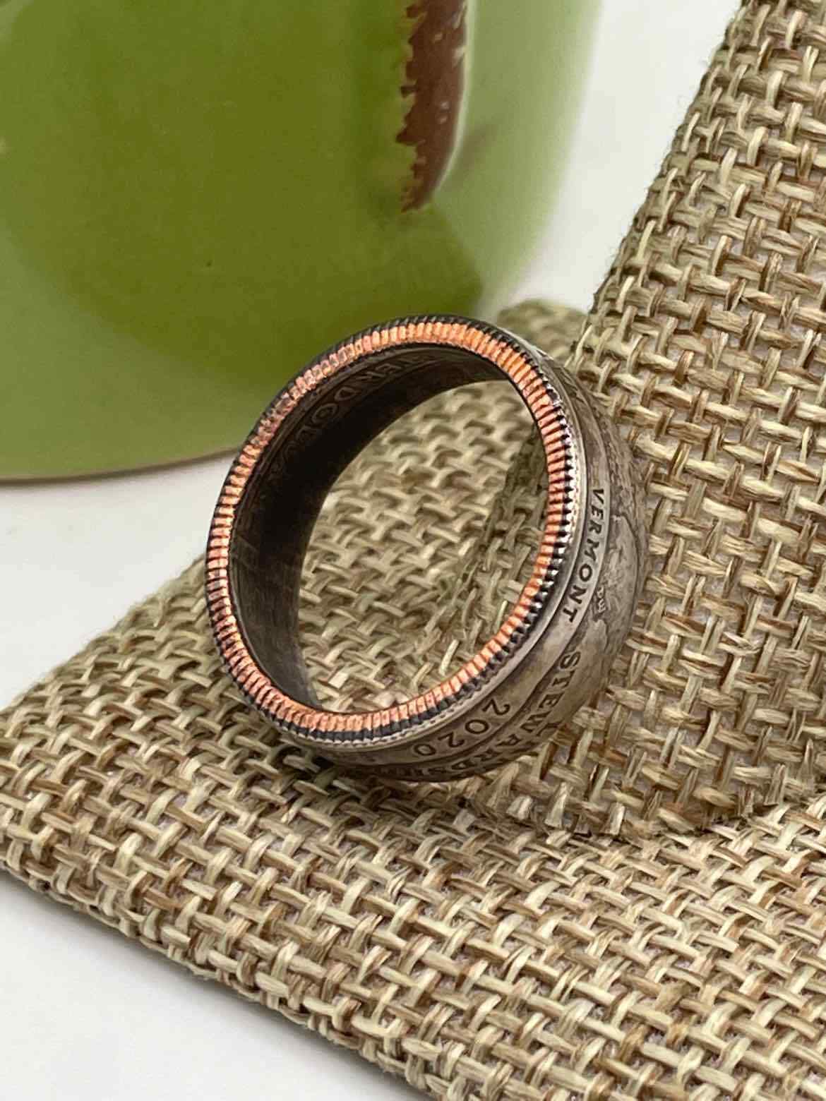 Handmade and Crafted Quarter Ring size 7 marked Vermont